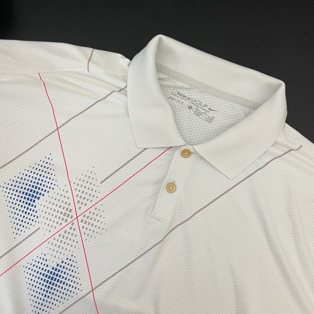 Nike Dri Fit Golf Polo Shirt Mens XL White Geometric Performance Stretch